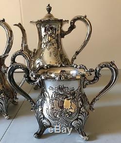 Vintage Silver Plated Tea & Coffee 5 Piece Set Electro Plated Copper Hand Chased