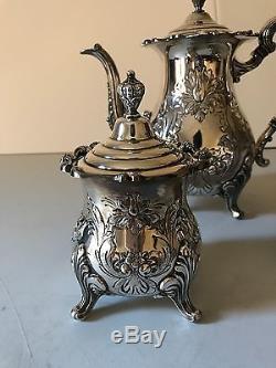 Vintage Silver Plated Tea & Coffee 5 Piece Set Electro Plated Copper Hand Chased