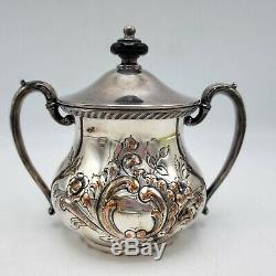 Vintage Silverplate Tea Coffee Set with Creamer Sugar Teapot Coffee Pot Open Pot