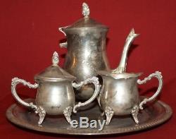 Vintage Silverplated Set Coffee/Tea Pot, Creamer, Sugar Bowl And Tray