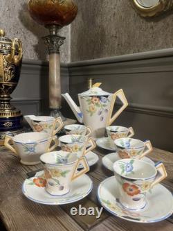 Vintage Soho Pottery Solian Ware Coffee Set, art deco, hand panted Flowers