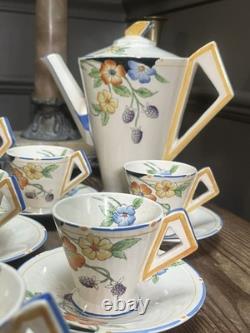 Vintage Soho Pottery Solian Ware Coffee Set, art deco, hand panted Flowers