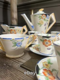 Vintage Soho Pottery Solian Ware Coffee Set, art deco, hand panted Flowers