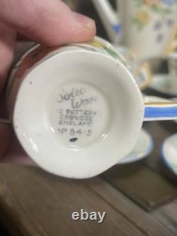 Vintage Soho Pottery Solian Ware Coffee Set, art deco, hand panted Flowers