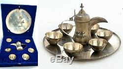 Vintage Solid Silver Islamic Cafe Coffee Set 6 Cups 1 Cezve 1 Tray