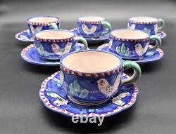 Vintage Solimene Vietri Italy Navy Blue Bird Chicken Coffee Tea Cup Mug Saks 5th