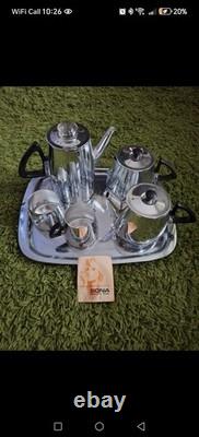 Vintage Sona Chrome Tea & Coffee Set with Tray Mid-Century 1970s Collectable
