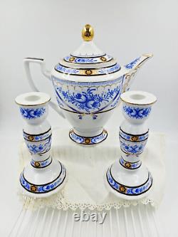 Vintage Sorelle Fine Porcelain 20 Piece Tea/Coffee Set Blue Gold Floral Design