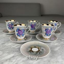 Vintage Soviet Porcelain Coffee Set Korosten porcelain Ukraine Ussr Flower Gold