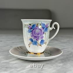 Vintage Soviet Porcelain Coffee Set Korosten porcelain Ukraine Ussr Flower Gold