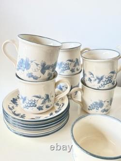 Vintage Staffordshire Potteries Coffee Set Blue Grape Decor 1970s