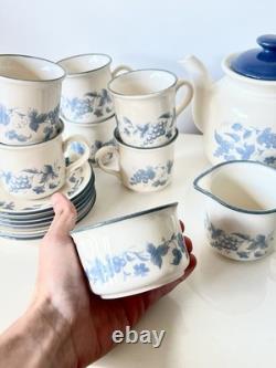 Vintage Staffordshire Potteries Coffee Set Blue Grape Decor 1970s
