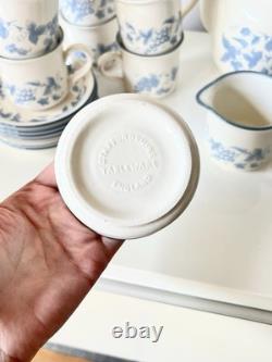 Vintage Staffordshire Potteries Coffee Set Blue Grape Decor 1970s