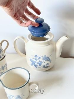 Vintage Staffordshire Potteries Coffee Set Blue Grape Decor 1970s