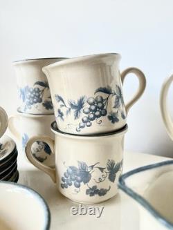 Vintage Staffordshire Potteries Coffee Set Blue Grape Decor 1970s