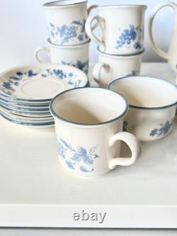 Vintage Staffordshire Potteries Coffee Set Blue Grape Decor 1970s