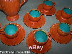Vintage Stangl Tangerine After Dinner Coffee Pot with 8 Cup & Saucer Sets