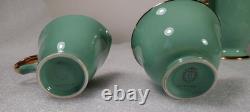 Vintage StavangerFlint Norway. Green and Gold Tea/Coffee Set. 15 piece