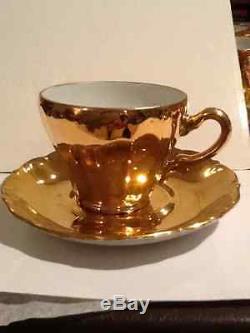 Vintage Sterling China Made In Japan 24 Pc Gold Plated 12 Coffee & 12 Saucer Set