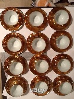 Vintage Sterling China Made In Japan 24 Pc Gold Plated 12 Coffee & 12 Saucer Set