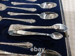 Vintage Sterling Silver Set 12 Coffee spoons & Sugar Tongs London 1938 154g