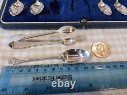 Vintage Sterling Silver Set 12 Coffee spoons & Sugar Tongs London 1938 154g