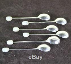 Vintage Sterling Silver Set of 6 Demi-Tasse Coffee Spoons with Mother of Pearl