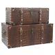 Vintage Storage Chest Trunk Set Large Treasure Leather Box Home 2pc Coffee Table