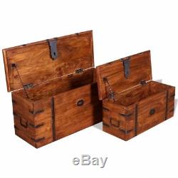Vintage Storage Chest Trunk Set Wooden Large Treasure Box Coffee Table Furniture
