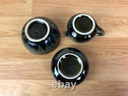 Vintage Studio Pottery 5 Piece Coffee Set Green Drip Glaze Mid Century MCM