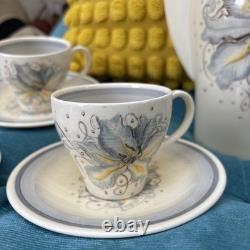 Vintage Susie Cooper Kestrel Blue Orchid Coffee Set Pot Jug Cups Saucers