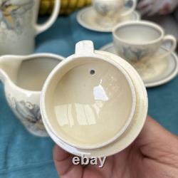 Vintage Susie Cooper Kestrel Blue Orchid Coffee Set Pot Jug Cups Saucers