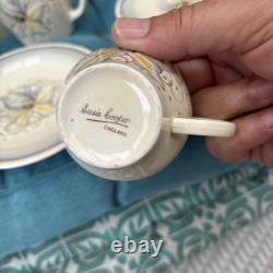 Vintage Susie Cooper Kestrel Blue Orchid Coffee Set Pot Jug Cups Saucers