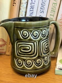 Vintage Sylvac Green Glazed Coffee/Tea Set with Milk Jug & 4 Cups & Saucers VGC