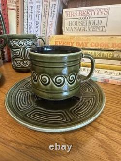 Vintage Sylvac Green Glazed Coffee/Tea Set with Milk Jug & 4 Cups & Saucers VGC