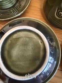 Vintage Sylvac Green Glazed Coffee/Tea Set with Milk Jug & 4 Cups & Saucers VGC