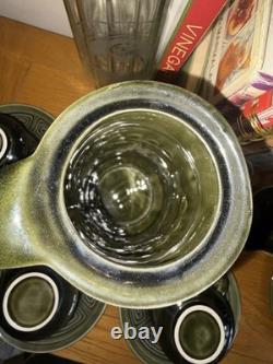 Vintage Sylvac Green Glazed Coffee/Tea Set with Milk Jug & 4 Cups & Saucers VGC