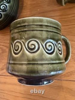 Vintage Sylvac Green Glazed Coffee/Tea Set with Milk Jug & 4 Cups & Saucers VGC