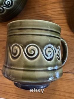 Vintage Sylvac Green Glazed Coffee/Tea Set with Milk Jug & 4 Cups & Saucers VGC