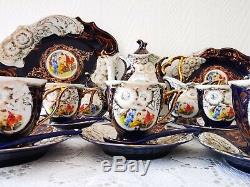 Vintage Tea/Coffee set Thun M. Z 24 ct Gold with Cobalt Czech Porcelain