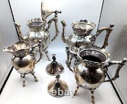 Vintage Tea Set WILCOX Silverplate Co 4 Maple Leaf Engraved Coffee Pots Cream Su