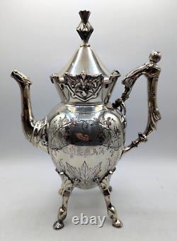 Vintage Tea Set WILCOX Silverplate Co 4 Maple Leaf Engraved Coffee Pots Cream Su