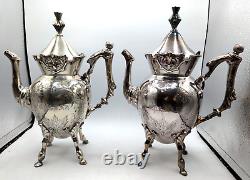 Vintage Tea Set WILCOX Silverplate Co 4 Maple Leaf Engraved Coffee Pots Cream Su