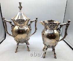 Vintage Tea Set WILCOX Silverplate Co 4 Maple Leaf Engraved Coffee Pots Cream Su