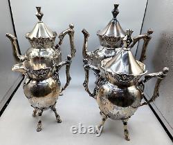 Vintage Tea Set WILCOX Silverplate Co 4 Maple Leaf Engraved Coffee Pots Cream Su