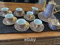 Vintage Thai Benjarong porcelain coffee and tea set. 18C gold detail. VGC