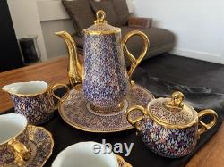 Vintage Thai Benjarong porcelain coffee and tea set. 18C gold detail. VGC