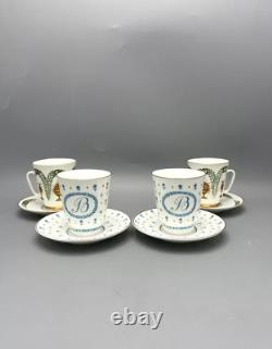 Vintage USSR LFZ Tea Coffee Saucer Set Of 4 Pairs Porcelain Floral Pttern Marked