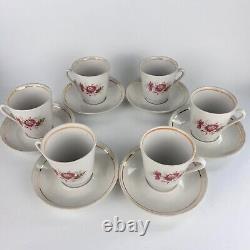Vintage USSR Tea Coffee Porcelain Set of 6 Cups and Saucers Signed Ukraine