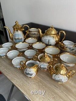 Vintage Venetian Venezia 1960s Murano Gold Leaf 29pc Coffee Tea Serving Set Rare